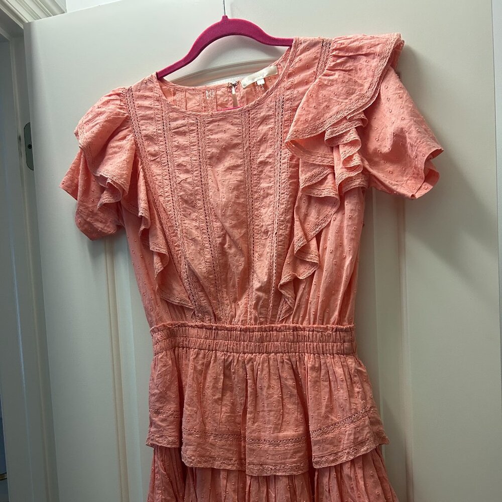 LoveShackFancy Coral Eyelet Ruffle Mini Dress – Size S